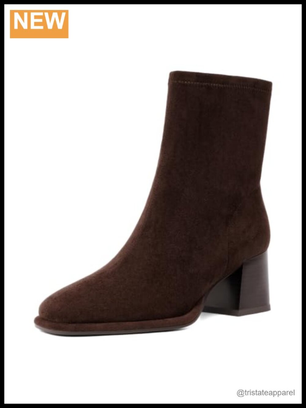 Women's Square Toe Ankle Boots Block Heel Faux Suede Side Zipper